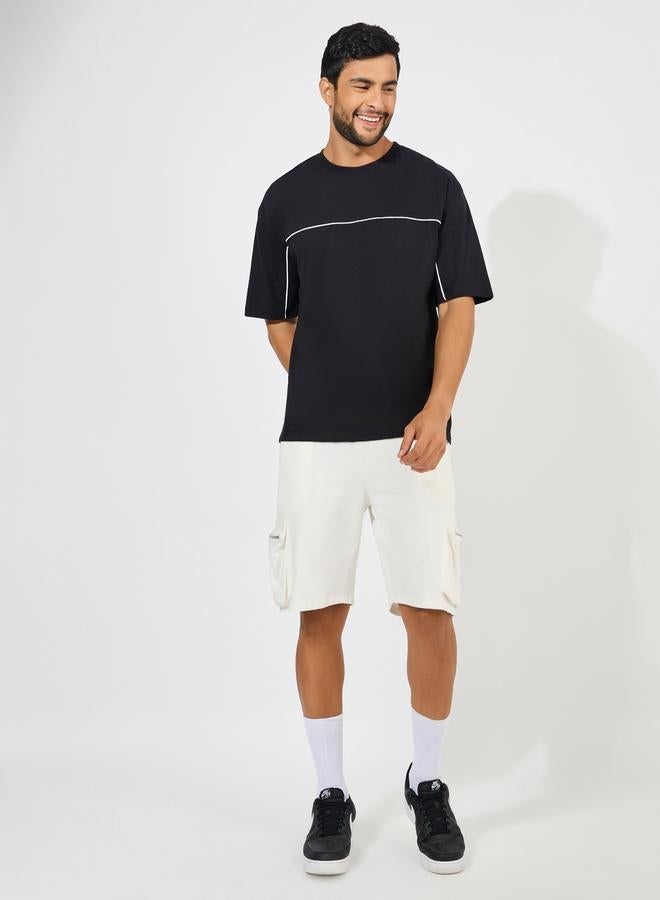 Styli Contrast Seam Piping Detail Oversized T-Shirt - Image 2